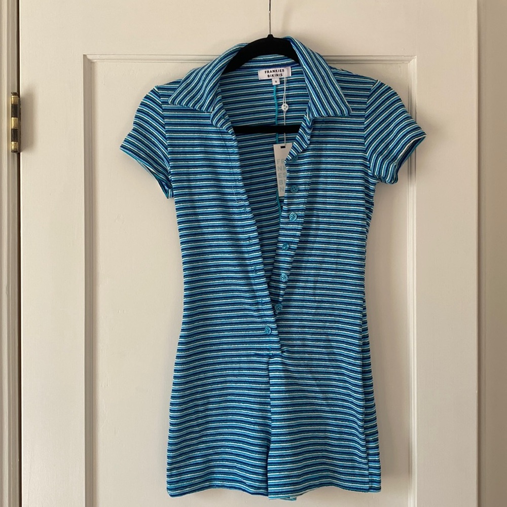 Frankie's Bikinis Blue Striped Romper
